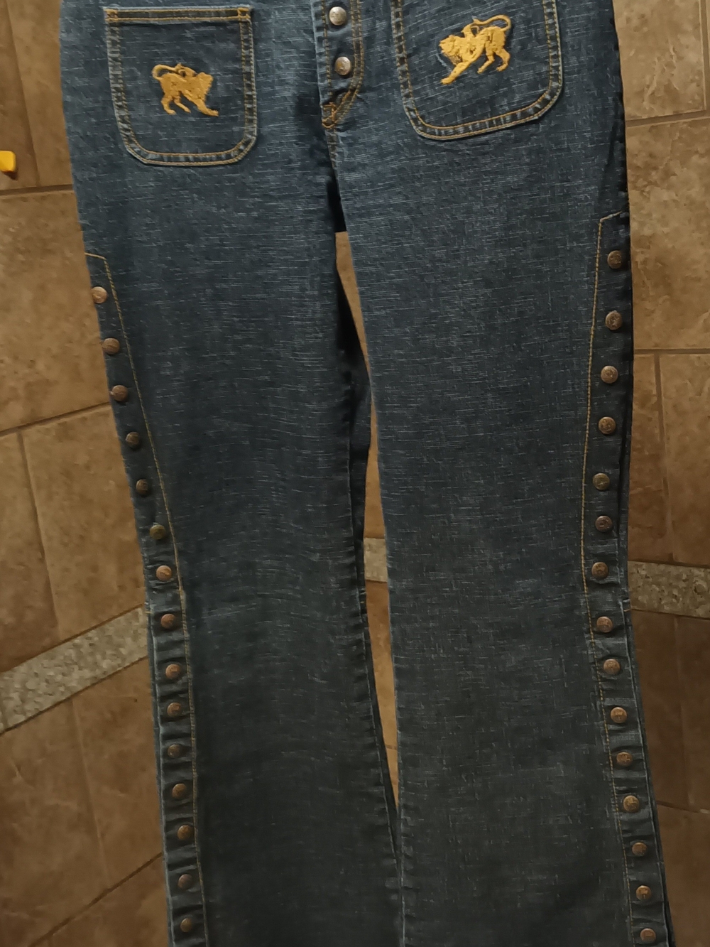 Parasuco Diamond Jeans Rare Wide-Leg Jeans with Gold Pocket Embroidery